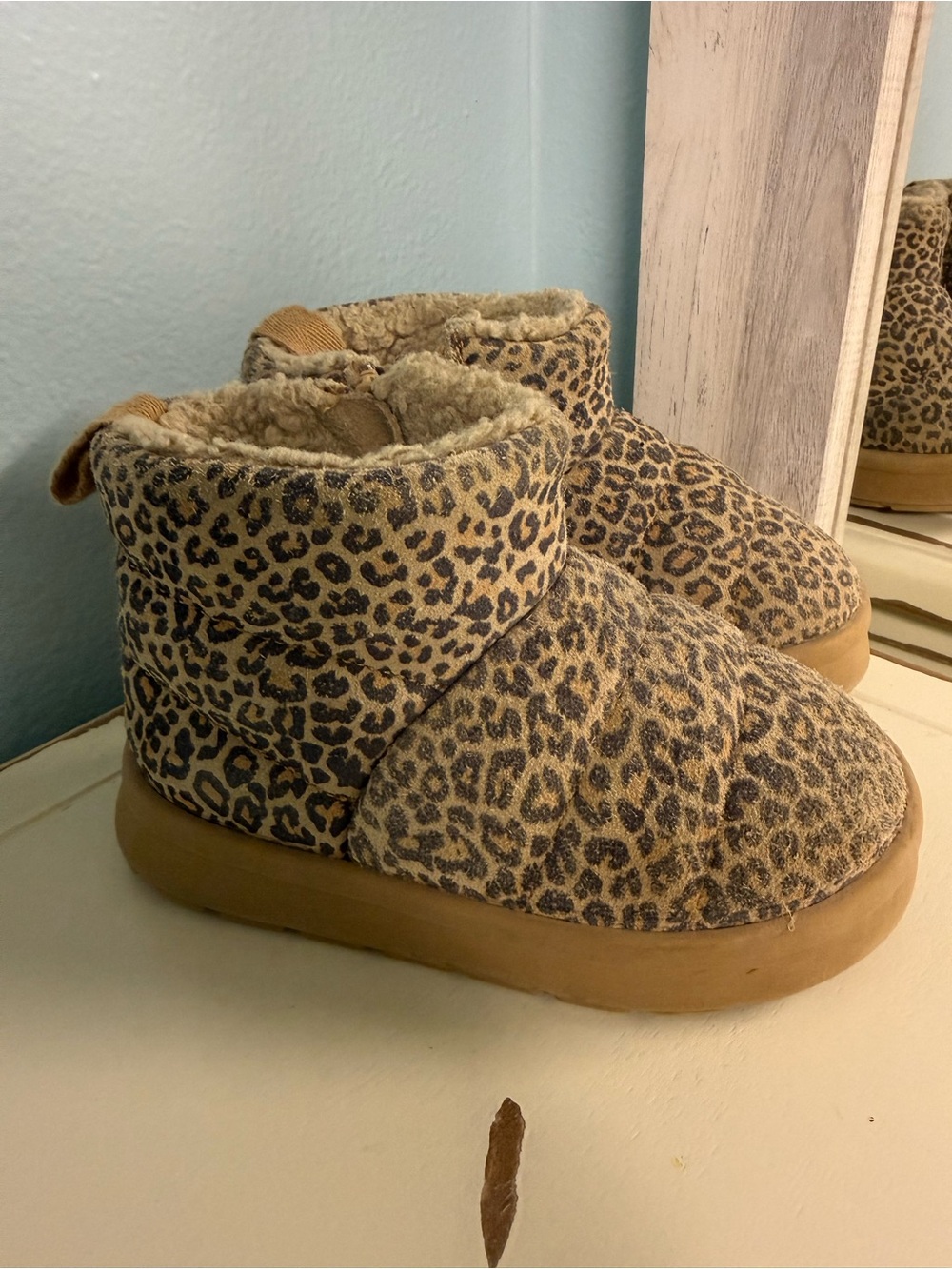 Zara Kids Leopard Sherpa Lined Ankle Boots EUR 24 Toddler US 8 Cozy